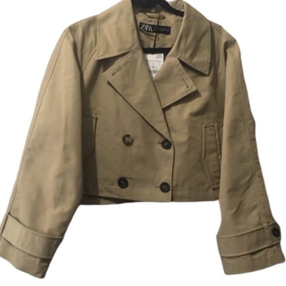 NEW ZARA Trench Cotton Blend Cropped Coat Size L - Picture 3 of 15